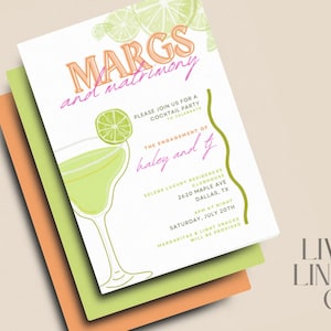 Custom Margs & Matrimony Invitation, Bachelorette or Engagement Party Invitation, Margaritas Theme Wedding Invitation