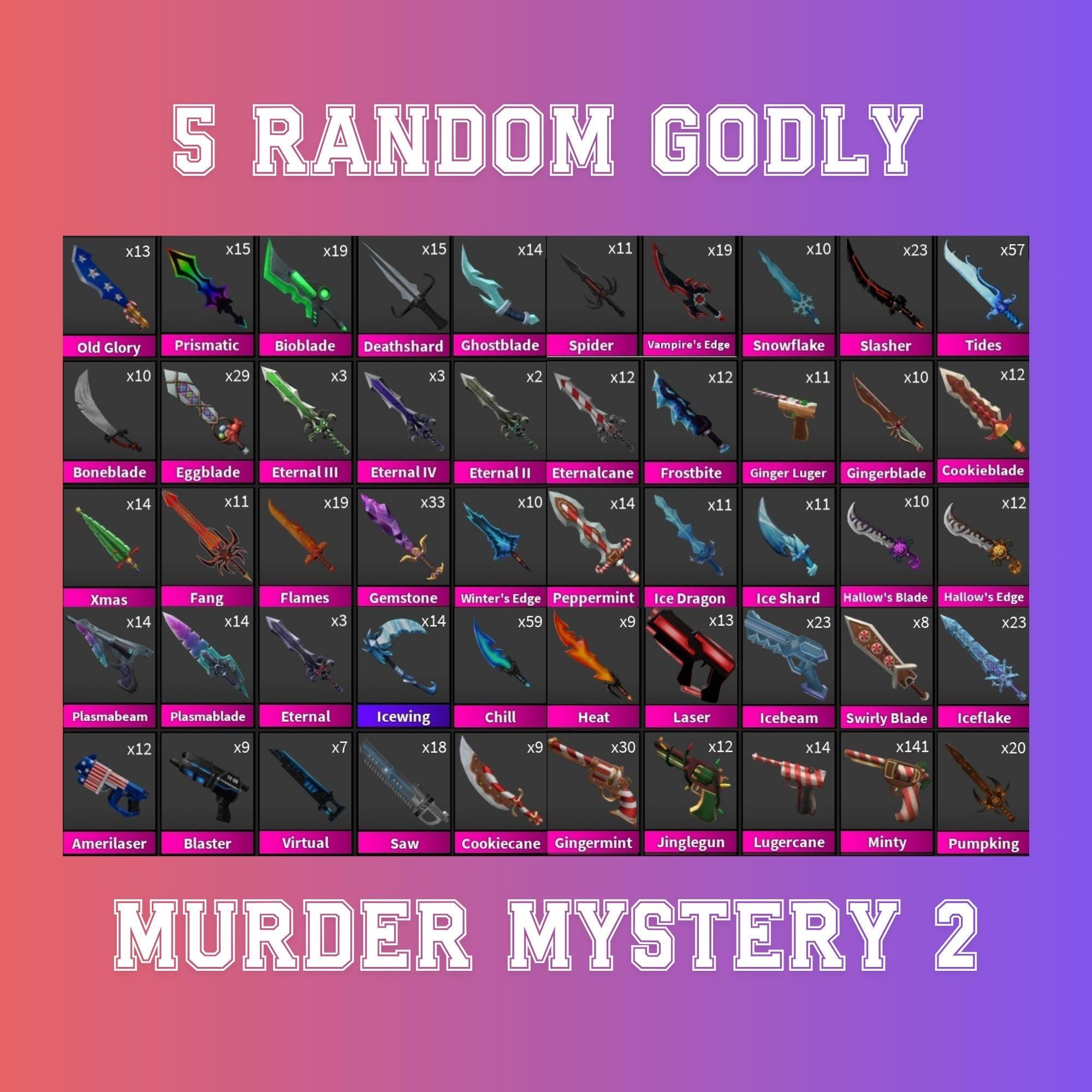 Roblox Murder Mystery 2: 5x Random Godlys - Etsy