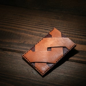 Minimalist Two Toned Laced Leather Card Holder image 1