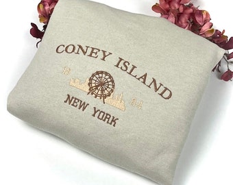 Geborduurd Coney Island-sweater: New York ronde hals