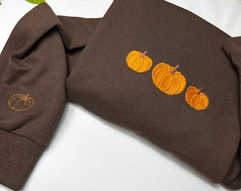 Embroidered Pumpkin Sweatshirt, Pumpkin Sweater Embroiderd,Halloween Crewneck Sweatshirt, Halloween Sweater, Spooky Season- (3 Pumpkins)