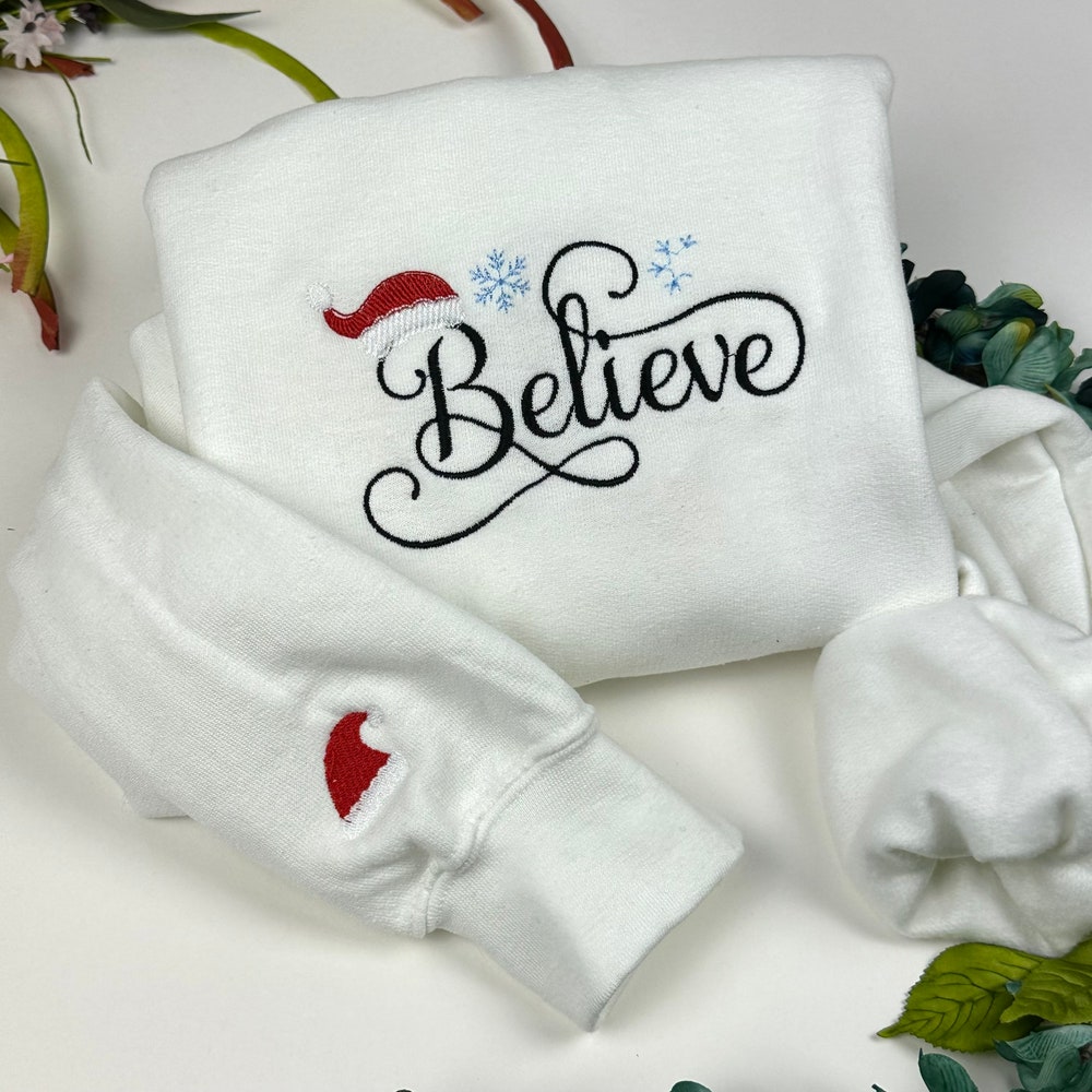 Embroider Sweatshirt Christmas Sweatshirt Embroidered -  Sweatshirts- Embroidered Sweatshirts - Christmas - Believe Santa Christmas Sweatshirt Men Women Teerealmstore