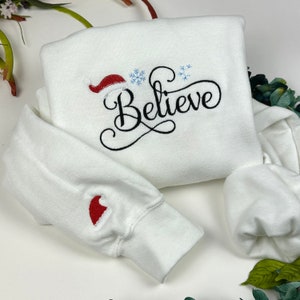 Christmas Believe  Sweatshirt Embroidered -  Sweatshirts- Embroidered Sweatshirts - Christmas - Believe Santa