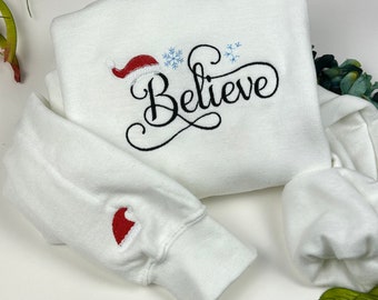 Christmas Believe  Sweatshirt Embroidered -  Sweatshirts- Embroidered Sweatshirts - Christmas - Believe Santa