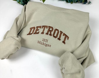 Detroit Embroidered Sweatshirt- Custom City Embroidered Sweatshirt Michigan