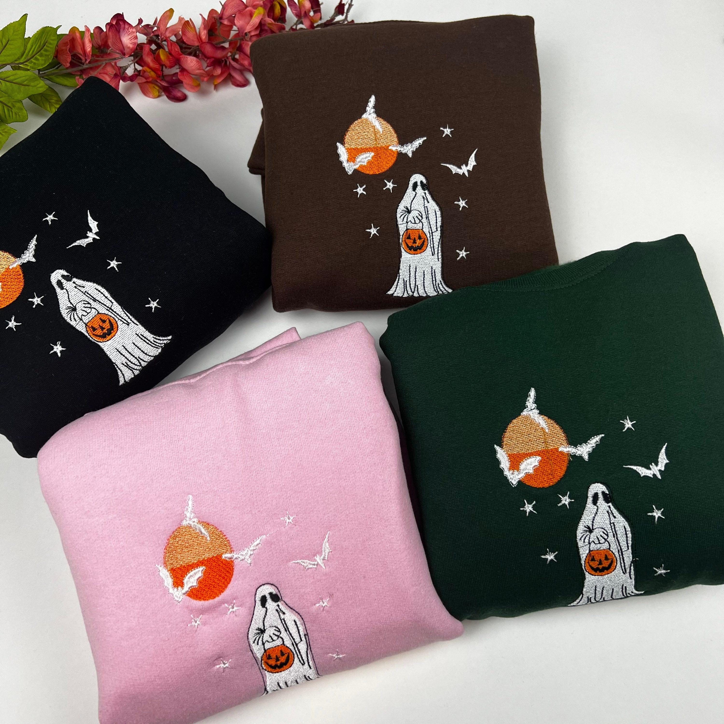 Embroidered Halloween Sweatshirt Pumpkin Sweatshirt Etsy