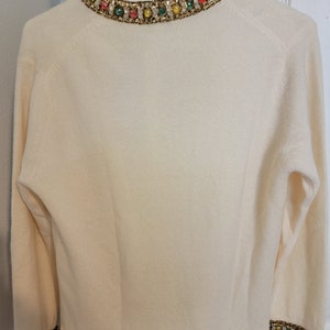 Vintage 1950s Beaded Cashmere Sweater Cardigan / Soft White Beads image 6