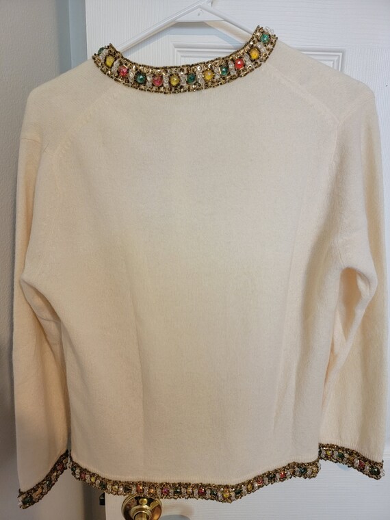 Vintage 1950s Beaded Cashmere Sweater Cardigan / … - image 6