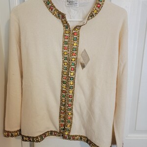 Vintage 1950s Beaded Cashmere Sweater Cardigan / Soft White Beads image 2