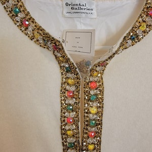 Vintage 1950s Beaded Cashmere Sweater Cardigan / Soft White Beads image 3