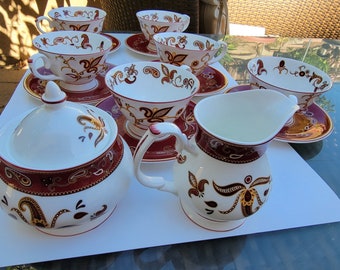 LEFARD TEA SET with ( 6 X Teacups and Saucers), 1x Sugar Bowl, 1x Milk Jug