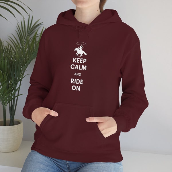 Western Themed Country Cowboy Keep Calm And Ride On Unisex Heavy Blend Hooded Sweatshirt