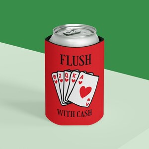 Corazones rojos con temática de póquer al ras de cash can cooler sleeve