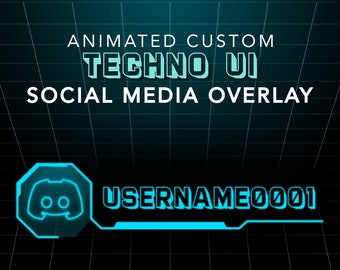 May include: Animated blue and white techno UI social media overlay with the text "USERNAME0001" and the Discord logo. The overlay is on a black grid background with the text "TAKEOUT STUDIO" at the bottom.