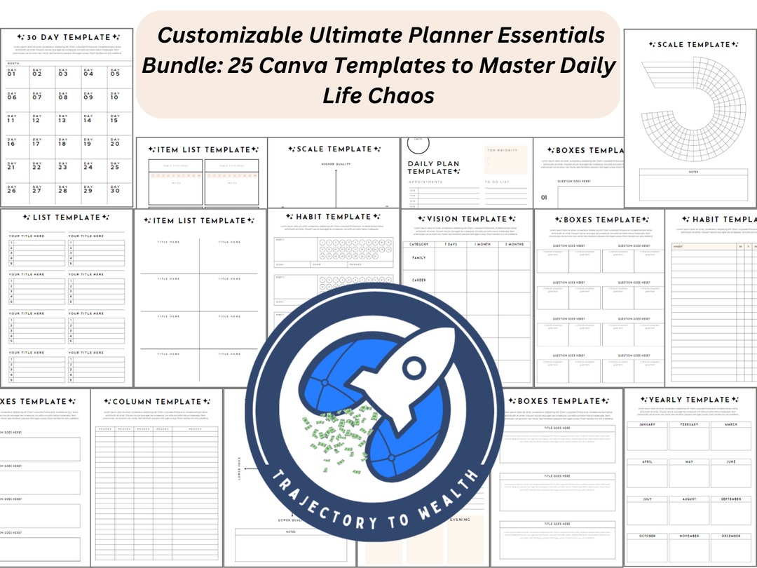 Customizable Ultimate Planner Essentials Bundle | 25 Canva Templates to ...