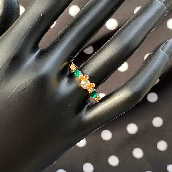 Mickey Mouse Gold toned and Emerald Ring - Disney stamped, Size 8 - FREE SHIPPING!