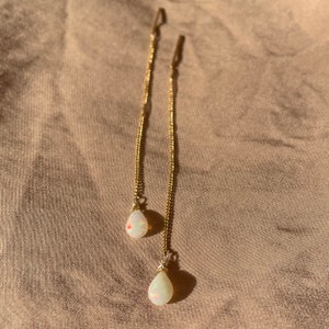 Opal Pear Simple Threader Earrings ~ 14kt Gold Filled