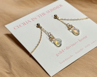 14kt Gold Filled Opal Pear Loop Earrings