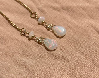 14kt Gold Filled Threader Opal Bead + Pear Earrings ~ Handmade by Mary