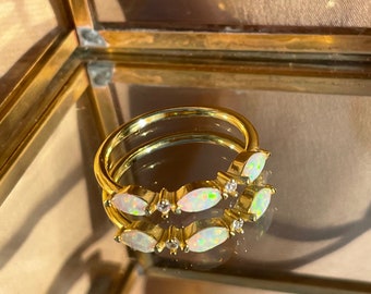 Triple Marquise Opal Band Vermeil Ring