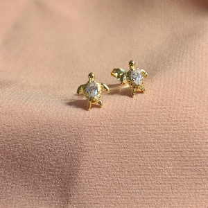 Ocean Turtle CZ Stud Vermeil Earrings