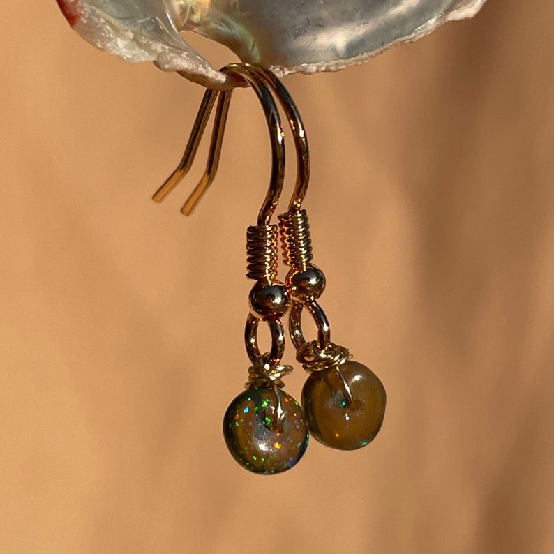 Single Bead Opal Earrings Handmade by Mary image 1