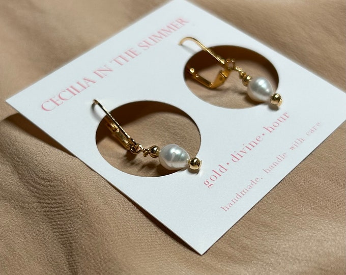 Pearl White Gold Bead Earrings ~ Handmade by Mary