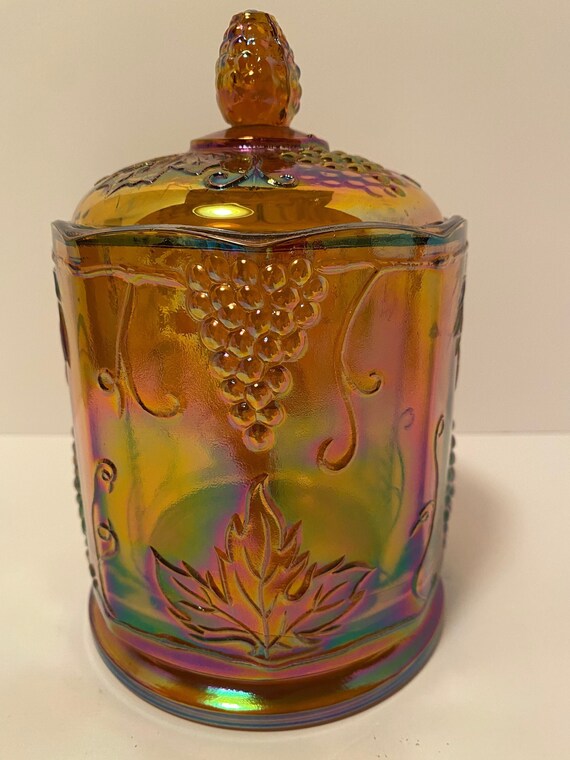 Yellow Carnival Glass Candy Dish With Lid Etsy