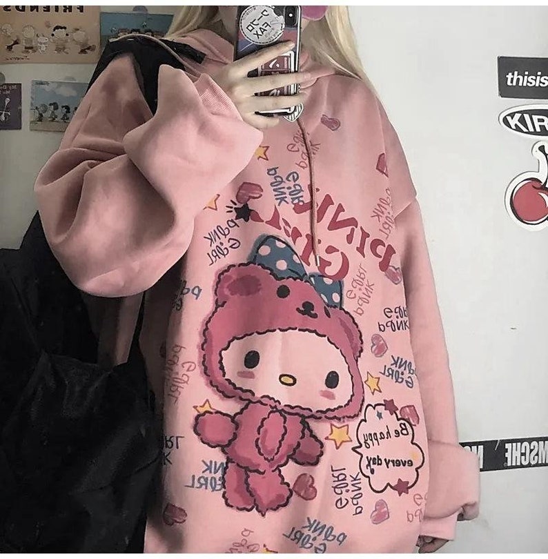 Kitty Hoodie Alt Clothes Grunge Kawaii Hoodie Graphic Hoodies Y2k Sweatshirt Hoodies for Women Pullover Cute Sweatshirts for Teen Girls 