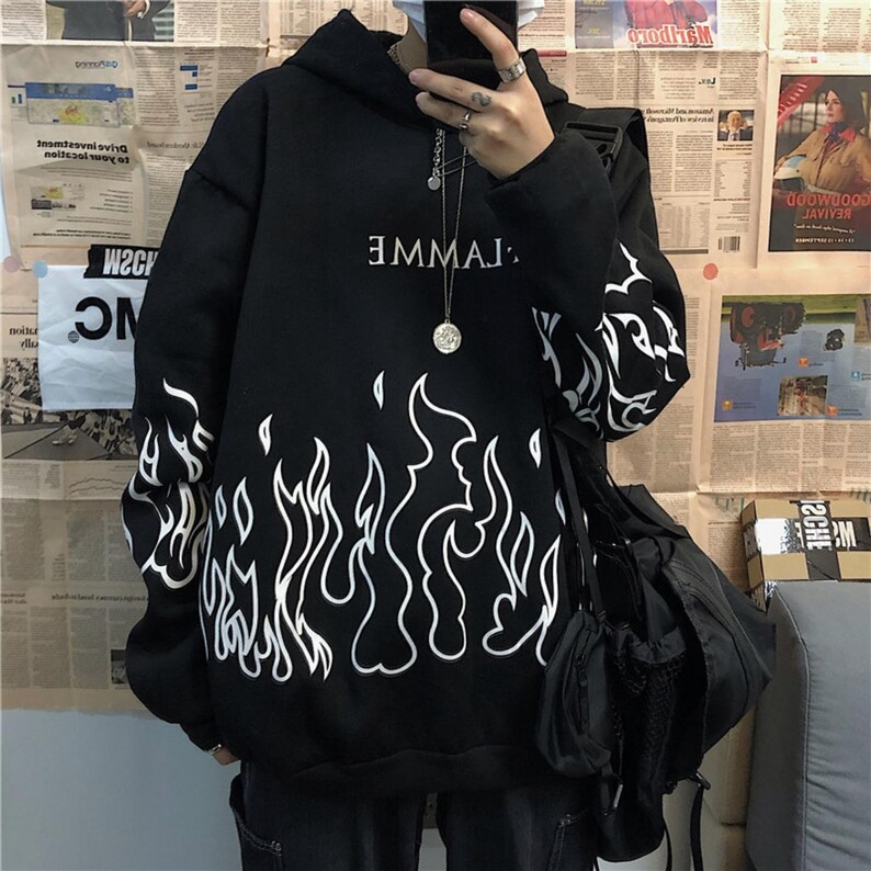 Flame Hoodie Alt Clothes Grunge Kawaii Hoodie Graphic Hoodies Etsy
