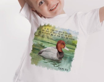 Christian Shirts For Kids,Bible Verse Shirt For Kids, He Will Cover You With His Feathers, Duck Shirts, Jesus Follower Shirt, Psalms 91