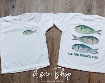 Christian Shirts For Kids, Bible Verse Shirt For Kids, I Will Make You Fishers Of Men, Kids Fishing Shirt, Jesus Follower, Front & Back