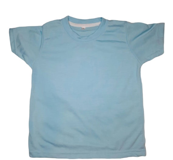 Kids Sky Blue 100% Polyester Sublimation Blank Tshirts With Cotton Feel