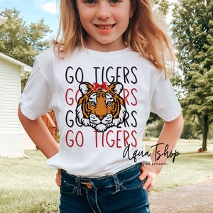 Go Tigers, Game Day Tshirt, Kids Football Shirt, Girls Football Shirts, Go Tigers, Mascot With Bow, Children&#39;s Clothing, Football Time
