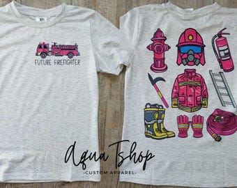 Future Firefighter Shirt For Girls, Toddlers Fireman Tshirt, Girls Pink Firefighter, Big Pink Fire Truck Shirt, Girls Pink Firefighter Gear