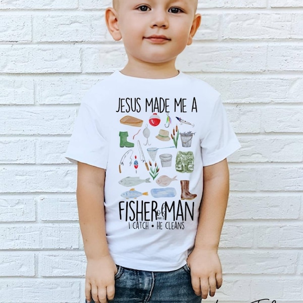 Christian Shirts For Kids, Bible Verse Shirt For Kids, I Will Make You Fishers Of Men, Kids Fishing Shirt, Jesus Follower Shirt, Christ