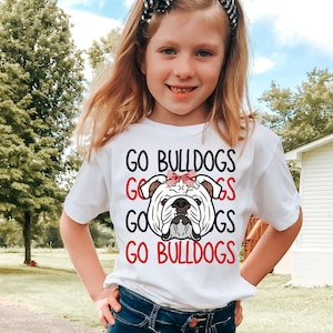 Go Bulldogs, Game Day Tshirt, Kids Football Shirt, Girls Football Shirts, Go Bulldogs, Mascot With Bow, Children&#39;s Clothing, Football Time