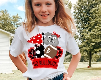 Go Bulldogs, Game Day Tshirt, Kids Football Shirt, Girls Football Shirts, Mascot With Bow, Children's Clothing, Football Pompoms