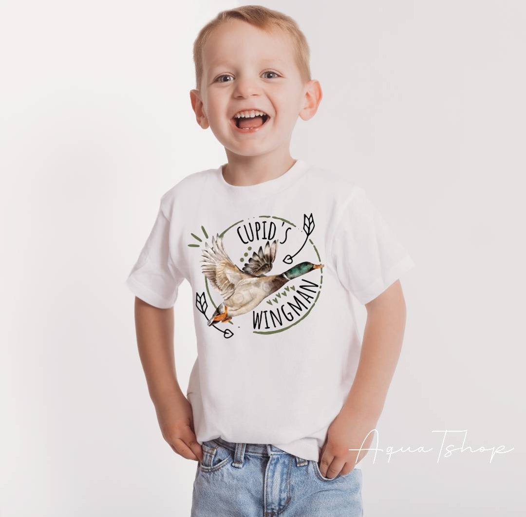 Cupids Wingman Duck Hunter Shirt, Valentines Shirt for Kids, Country