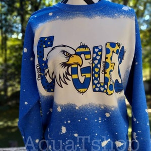 Eagles Sweatshirt, Bleached, Eagle Pride, School Spirit, Blue & Yellow, Longsleeve, Football, Sports,