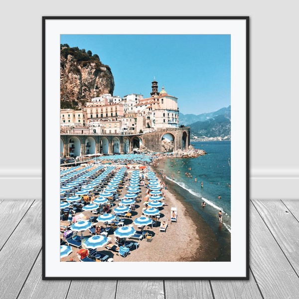 Amalfi Coast Italy Beach Umbrella Digital Print - Positano, Atrani like Gray Malin Aerial Drone Photography