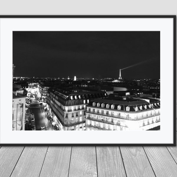 Paris France Eiffel Tower Aerial Print Black & White