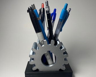 Organizador de escritorio con engranajes rectos, soporte para lápices y bolígrafos impreso en 3D, organizador de escritorio de ingeniería