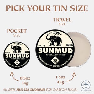 SUNMUD Brand Mineral Sunscreen SPF 50, Broad Spectrum, Non-nano Zinc, Reef Safe, Eco-friendly, Water Resistant, Tinted Organic in Travel Tin image 2