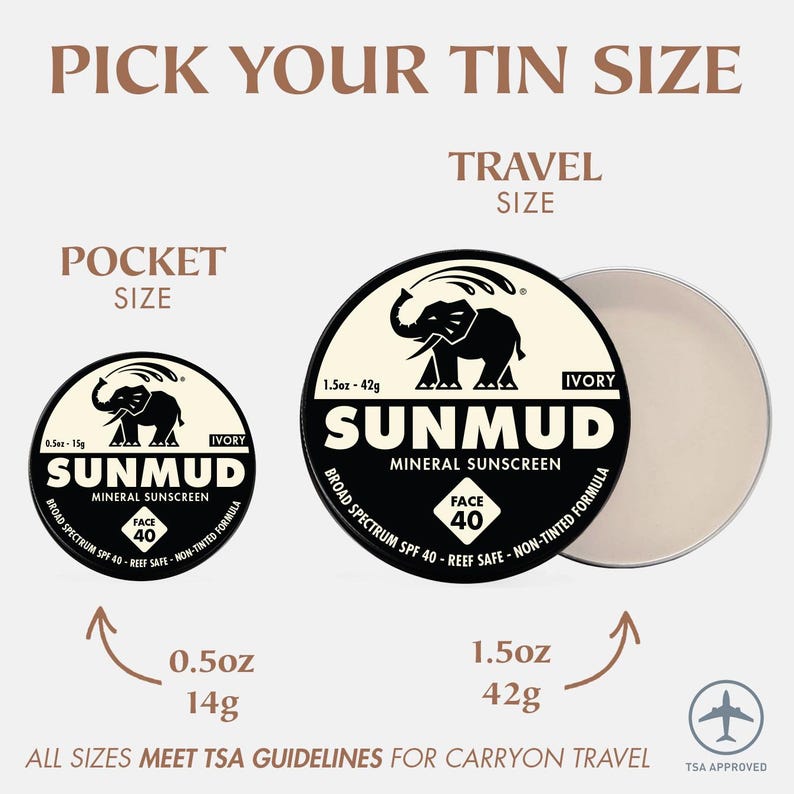 SUNMUD Brand Mineral Sunscreen SPF 50, Broad Spectrum, Non-nano Zinc, Reef Safe, Eco-friendly, Water Resistant, Tinted Organic in Travel Tin image 2