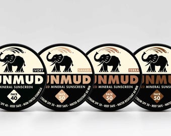 SUNMUD Brand Mineral Sunscreen SPF 50, Broad Spectrum, Non-nano Zinc, Reef Safe, Eco-friendly, Water Resistant, Tinted Organic in Travel Tin