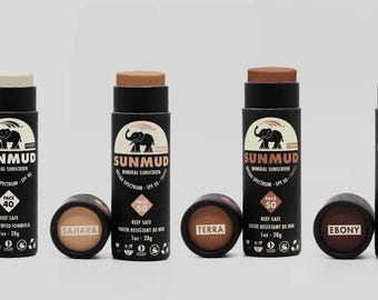 SUNMUD Brand Mineral Sunscreen SPF 50, Broad Spectrum, Non-nano Zinc, Reef Safe, Eco-friendly, Water Resistant, Tinted Organic Sports Stick