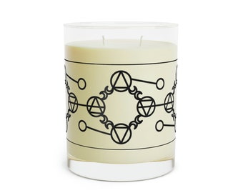 11oz Glass Tumbler Scented Vegan Candle with sophisticated Pagan pattern design for Living Room Home Decor or Bedroom Witchy Gift