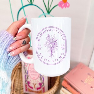 Caneca personalizada do buquê de flores do mês de nascimento, presente de dia das mães, presentes de aniversário para a mãe, caneca de café do jardim da vovó, presente personalizado de caneca de chá de aniversário