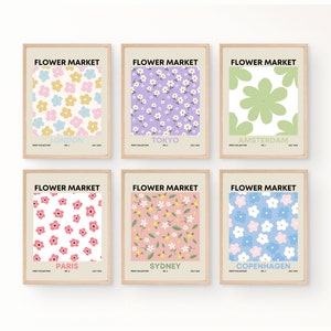 Flower Market Set of 6 Prints, Botanical Poster, Flower Market Wall Set, Botanical Wall Art, Flower Market Print, Digital Art Print Set